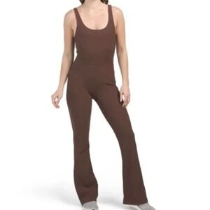 Wilo the Label Women Flare Jumpsuit Brown Athletic Travel Workout Loungewear Rib